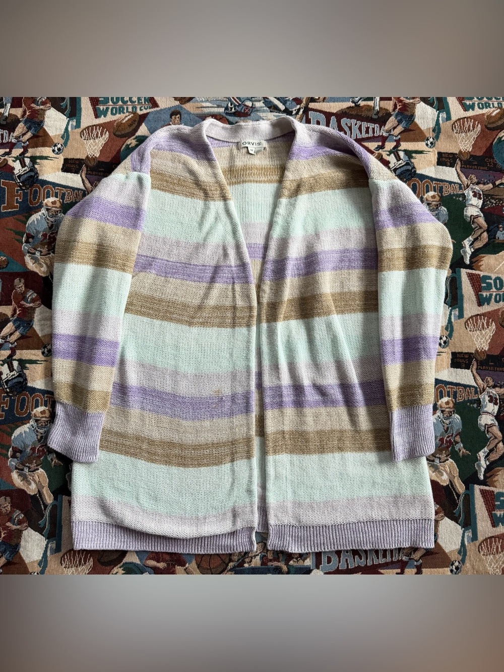 Women’s Orvis Pastel Multicolored Horizontal Striped Cardigan Sweater
